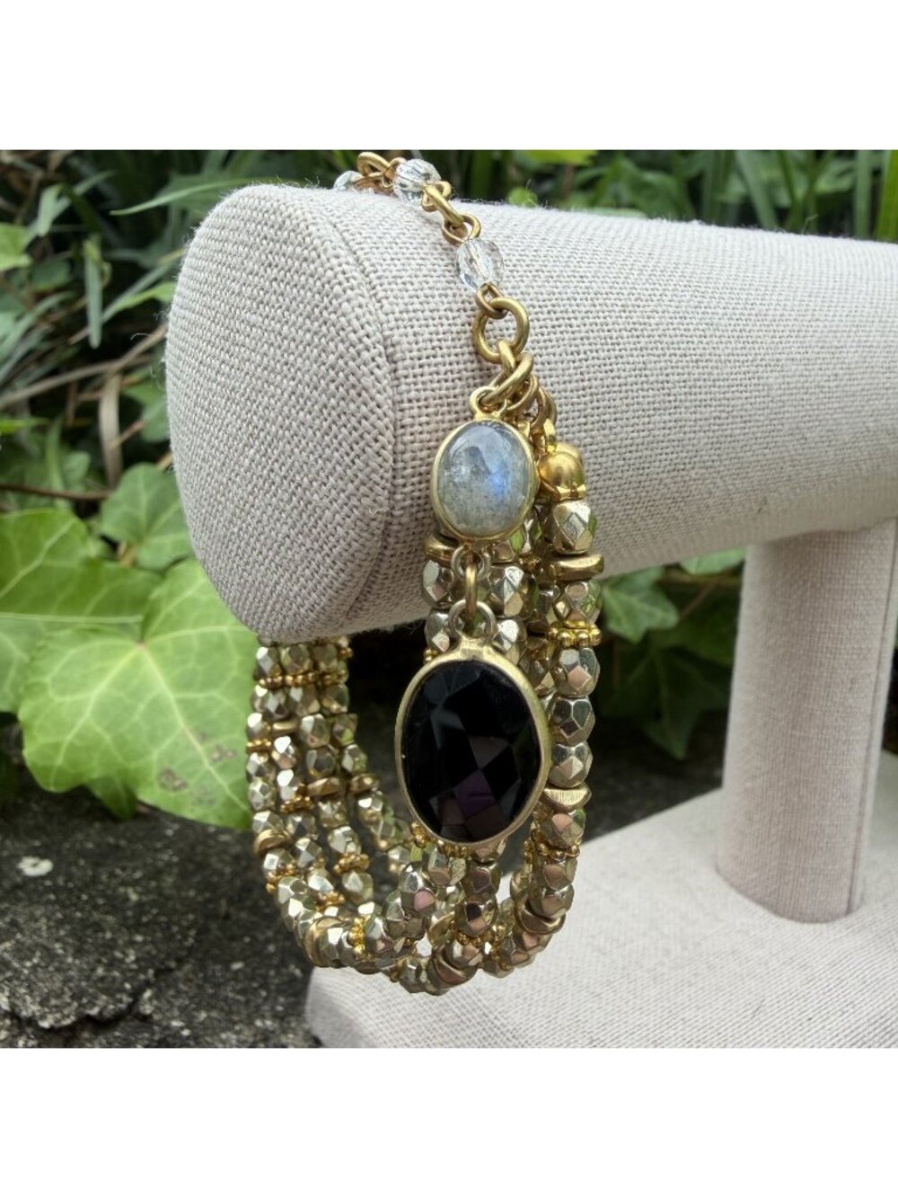 Rachel Reinhardt Multi-Strand Gold Bracelet Labradorite & Faceted Onyx Celestial